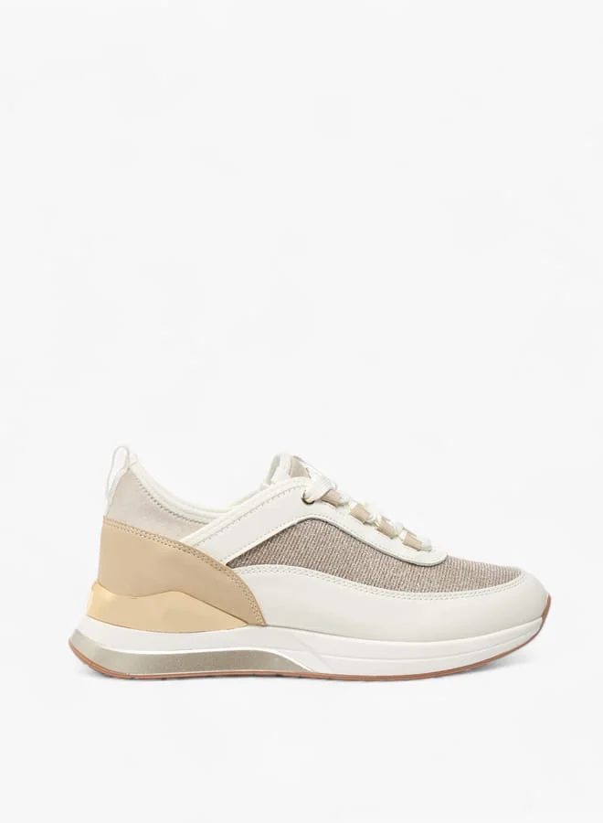 فلورا بيلا من شو إكسبرس Women Glitter Textured Sneakers with Lace-Up Closure