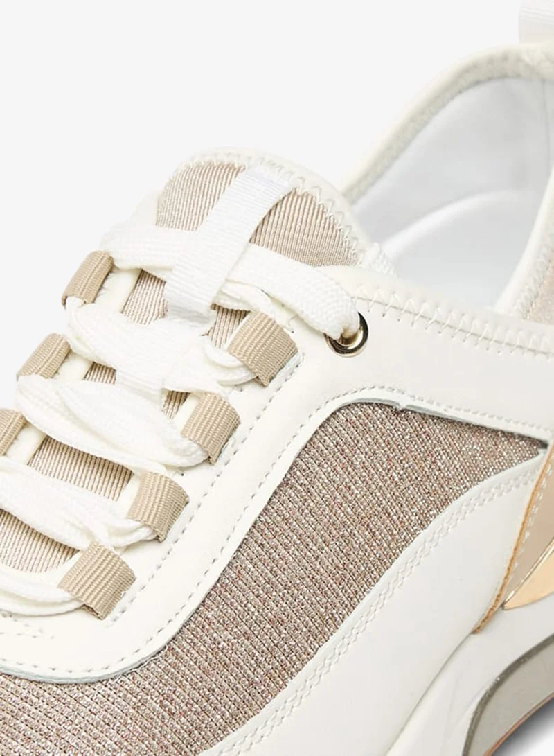 Flora Bella By Shoexpress WHITE Women Glitter Textured Sneakers with Lace-Up Closure for Women | Best Price UAE
