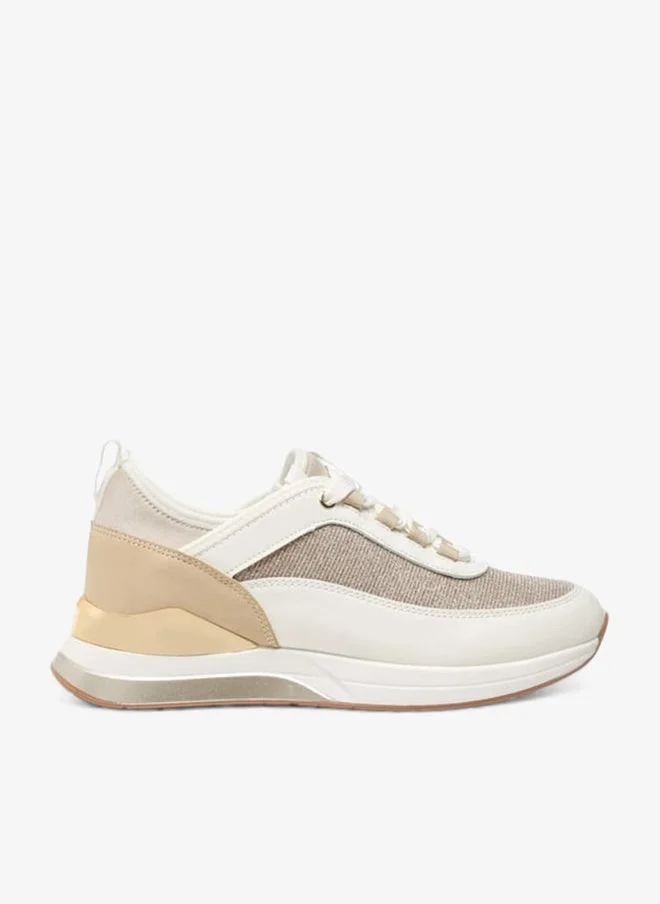 Flora Bella By Shoexpress WHITE Women Glitter Textured Sneakers with Lace-Up Closure for Women | Best Price UAE