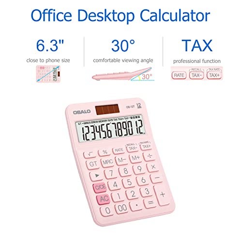 Pendancy Pocket Small Size Desk Calculator, 12 Digit Large LCD Display, Basic Tax Function Handheld Desktop Calculator with Solar Battery Dual Power, Perfect for Office, School, Business OS-12T (Pink) - Image 4