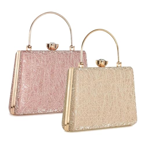 Zaib Bridal Clutch for Women – Elegant Evening Purse, Wedding Accessories, Satin Shoulder Bag for Brides, Bridesmaids, Formal Occasions, Prom, and Cocktail Parties (Combo - Gold & Pink) - Image 1