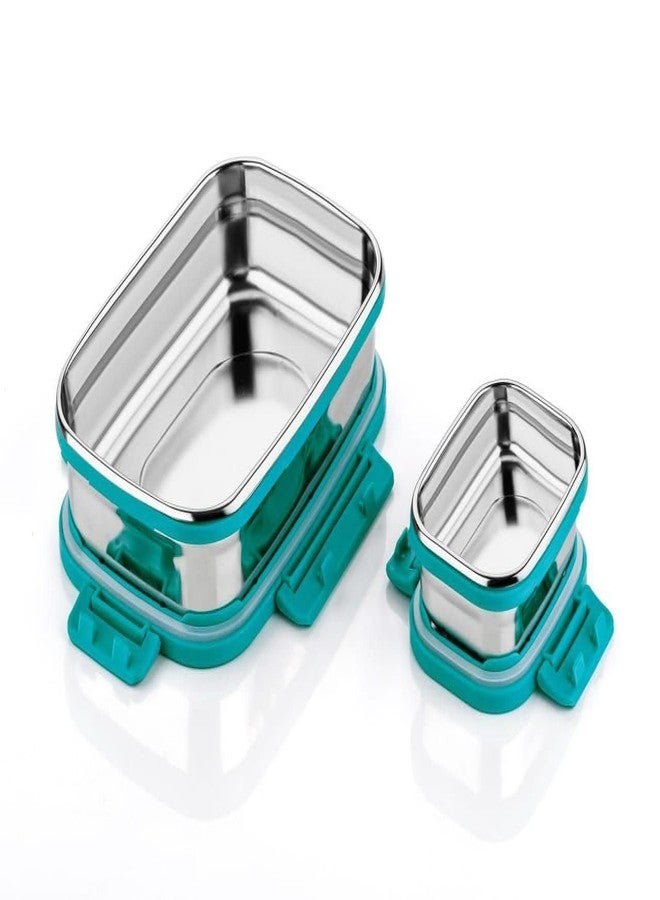 RJ kitchenware Store علبة غداء من الفولاذ المقاوم للصدأ من متجر RJ لأدوات المطبخ، بغطاء محكم الإغلاق مانع للتسرب، مثالية لحفظ وجبات الأطفال الخفيفة، سهلة التنظيف، مناسبة للمكتب والمدرسة والنزهات والسفر، سعة 800+300 مل (أزرق فاتح)، موديل: Everich-RJKS-893 - Image 2