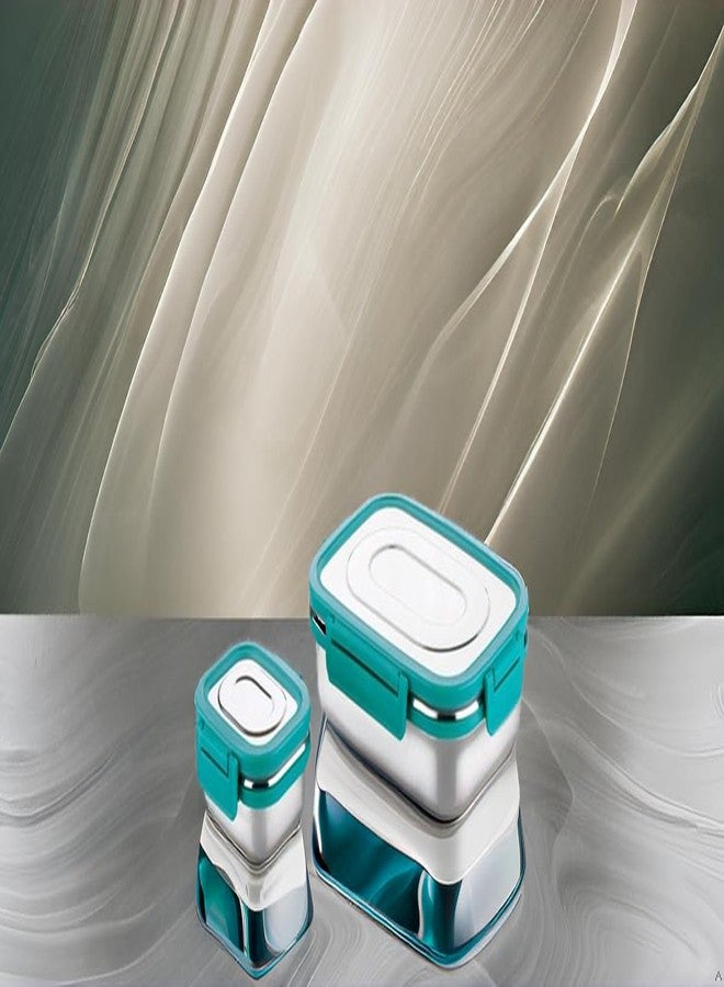 RJ kitchenware Store علبة غداء من الفولاذ المقاوم للصدأ من متجر RJ لأدوات المطبخ، بغطاء محكم الإغلاق مانع للتسرب، مثالية لحفظ وجبات الأطفال الخفيفة، سهلة التنظيف، مناسبة للمكتب والمدرسة والنزهات والسفر، سعة 800+300 مل (أزرق فاتح)، موديل: Everich-RJKS-893 - Image 3