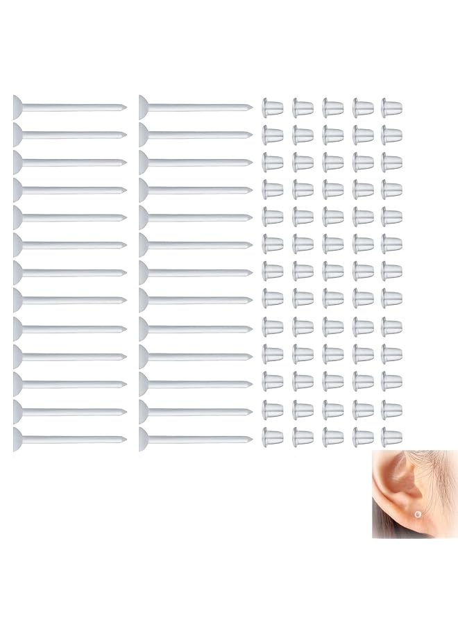 erorex Clear Plastic Earrings 100 Pairs Studs And Backs Set | Transparent Post Earring Pins | Hypoallergenic Jewelry Accessories - Image 1