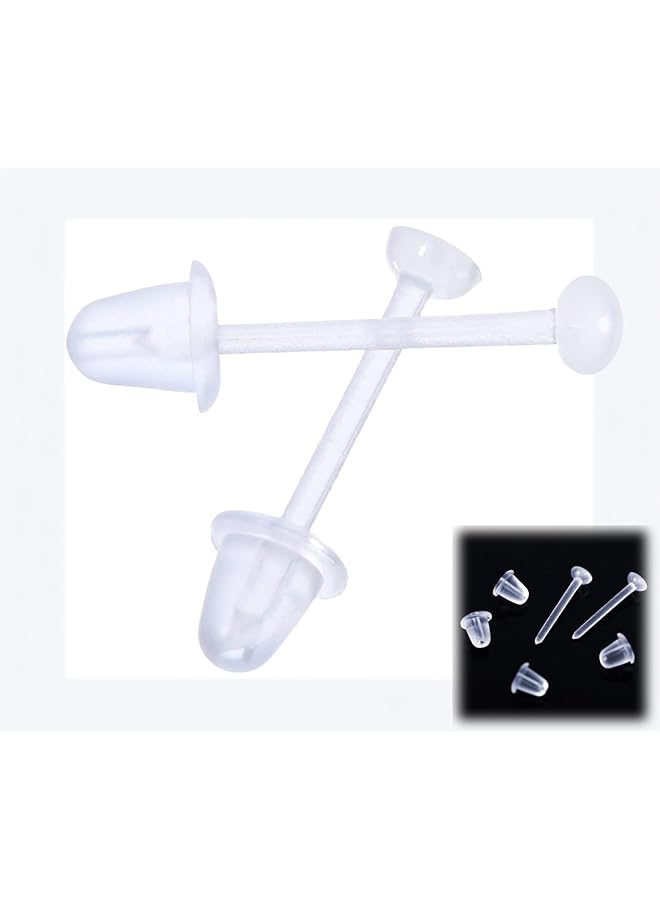 erorex Clear Plastic Earrings 100 Pairs Studs And Backs Set | Transparent Post Earring Pins | Hypoallergenic Jewelry Accessories - Image 4