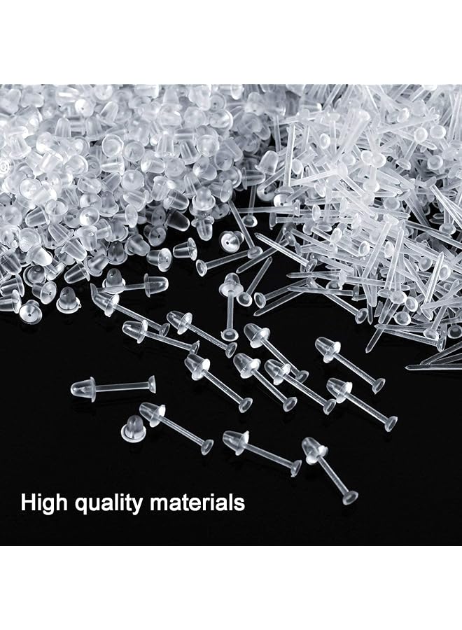 erorex Clear Plastic Earrings 100 Pairs Studs And Backs Set | Transparent Post Earring Pins | Hypoallergenic Jewelry Accessories - Image 3