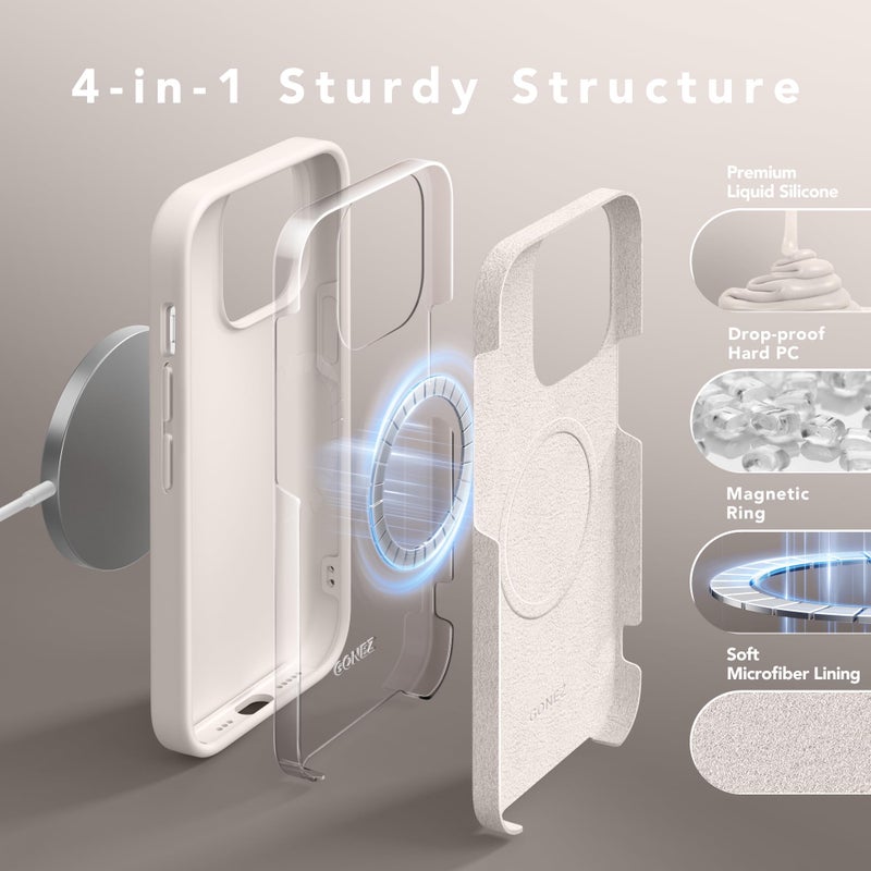 GONEZ for iPhone 14 Pro Case, Compatible with Magsafe, with Screen Protector + Camera Lens Protector, Soft Anti-Scratch Microfiber Lining, Shockproof Liquid Silicone Phone Cover, Stone - Image 5