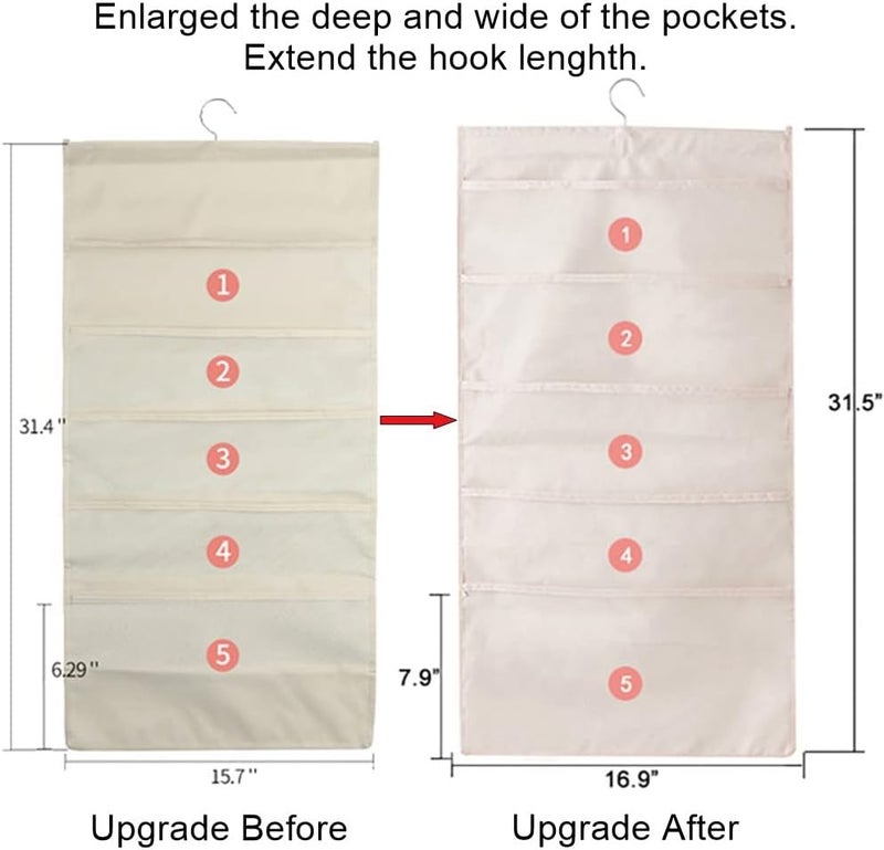 Bseash Enlarged Closet Hanging Bra Organizer with Rotating Metal Hanger, Dual Sided Wall Shelf Wardrobe Mesh Pockets Hanging Storage Bag for Bra Socks Underwear Underpants - Image 3