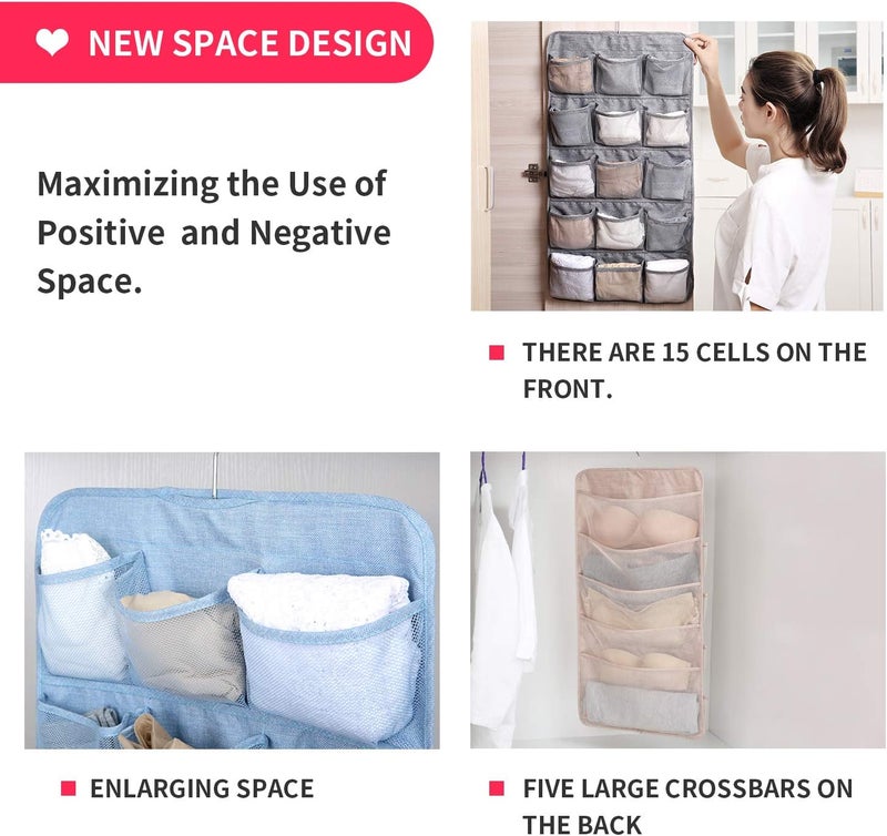 Bseash Enlarged Closet Hanging Bra Organizer with Rotating Metal Hanger, Dual Sided Wall Shelf Wardrobe Mesh Pockets Hanging Storage Bag for Bra Socks Underwear Underpants - Image 5