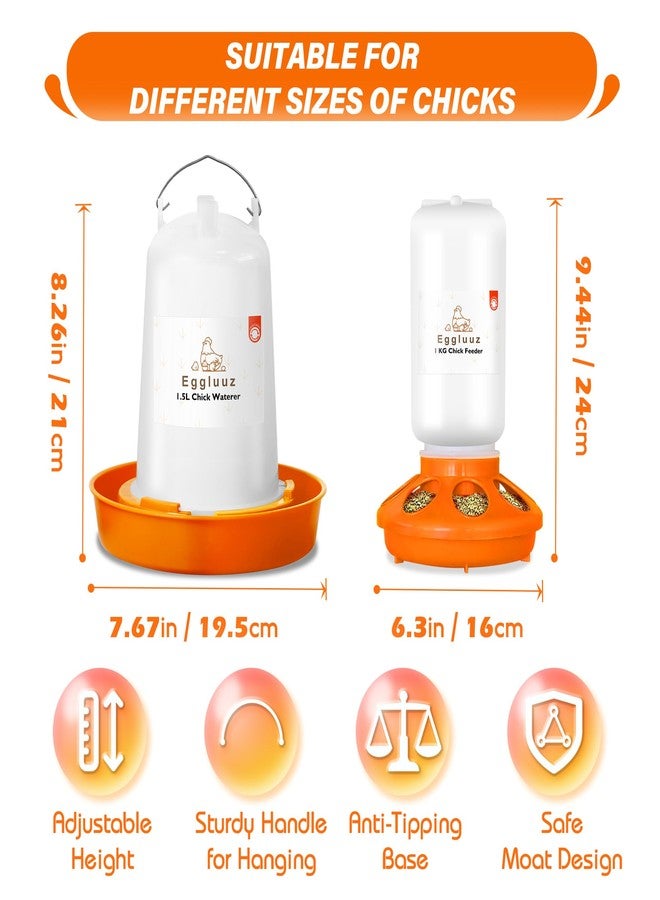 Eggluuz Chick Feeder and Waterer Kit, 1L Chick Feeder and 1.5L Chick Waterer with 3 Heights Adjustable Legs - Image 2