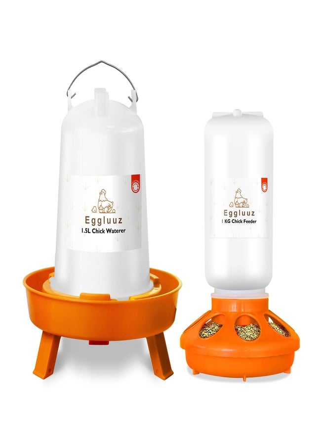 Eggluuz Chick Feeder and Waterer Kit, 1L Chick Feeder and 1.5L Chick Waterer with 3 Heights Adjustable Legs - Image 1