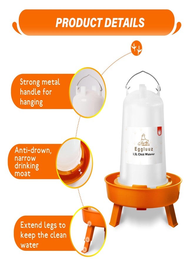 Eggluuz Chick Feeder and Waterer Kit, 1L Chick Feeder and 1.5L Chick Waterer with 3 Heights Adjustable Legs - Image 4