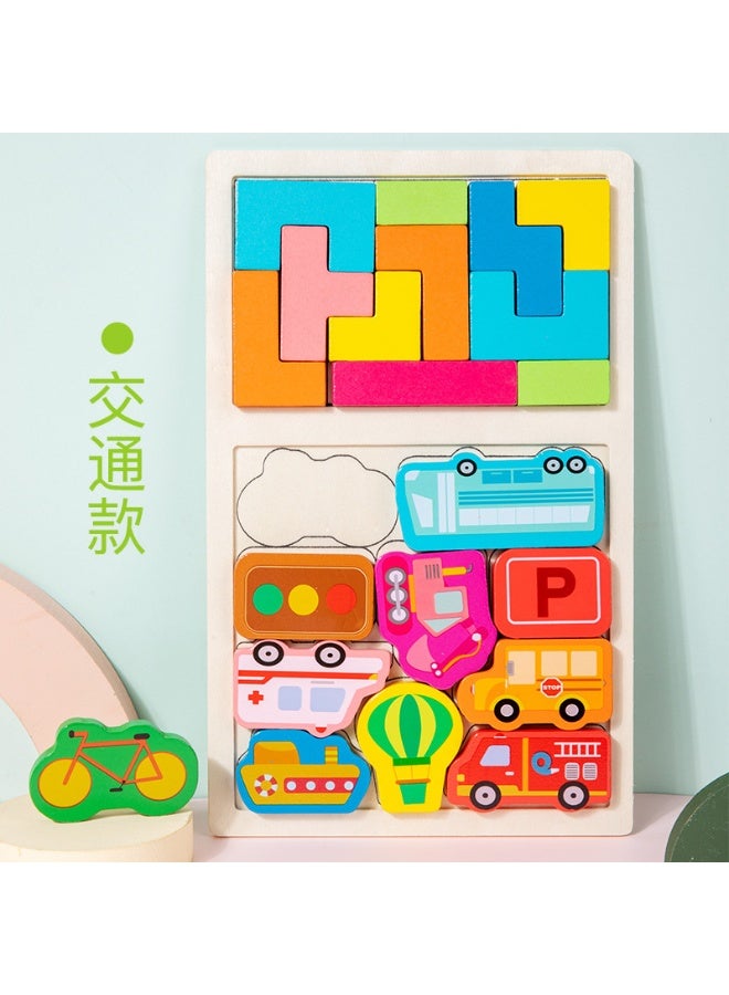 Wooden Early Education Building Block Puzzle - Tetris Inspired Educational Toy