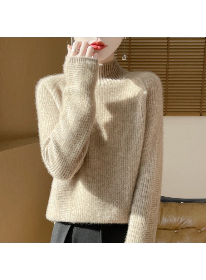 XINYANG 100% Wool Semi-Turtle Neck Thick Sleeve Striped Knit Sweater Women'S 2025 Autumn Sweater - Image 4