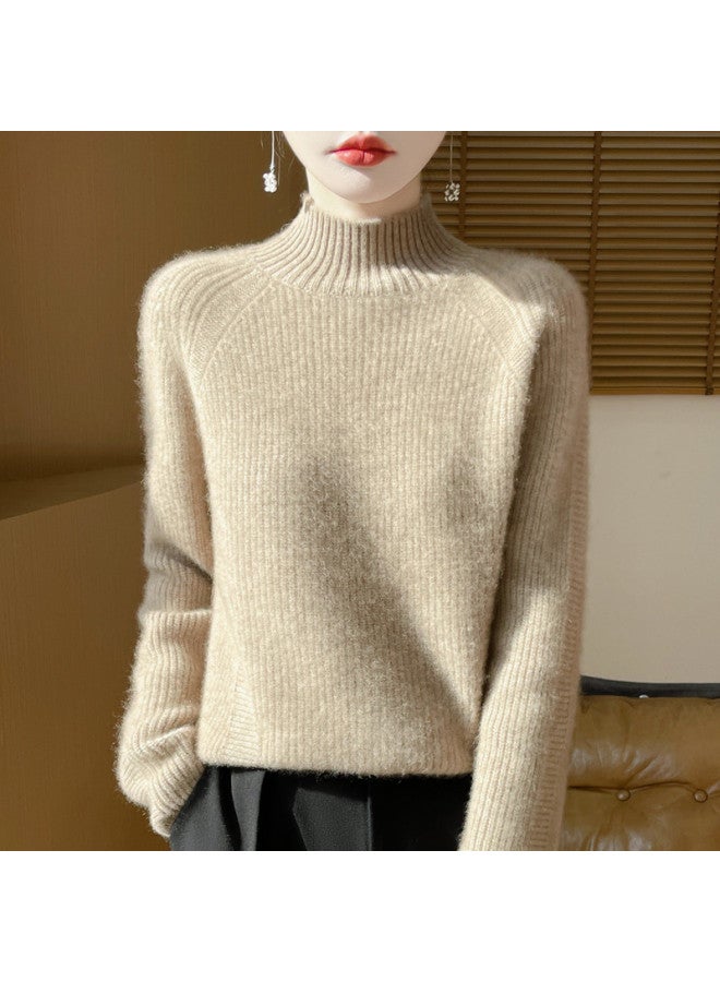 XINYANG 100% Wool Semi-Turtle Neck Thick Sleeve Striped Knit Sweater Women'S 2025 Autumn Sweater - Image 3