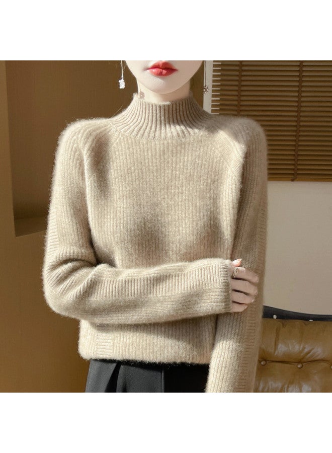 XINYANG 100% Wool Semi-Turtle Neck Thick Sleeve Striped Knit Sweater Women'S 2025 Autumn Sweater - Image 5