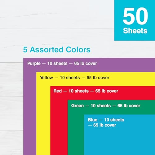 PrintWorks Bright Cardstock 8.5" x 11" - 50 Sheets - 5 Assorted Primary Colors - Ideal for School & Craft Projects - 65 lb/176 gsm - Made in the USA - FSC® Certified (00682) - Image 4