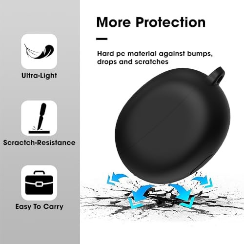 Sounce Earphone Case Cover Compatible for Oppo Enco Air 2 Pro, Soft Silicone Skin Case Cover Shock-Absorbing Protective Case with Keychain [Front LED Visible] (Black) - Image 3