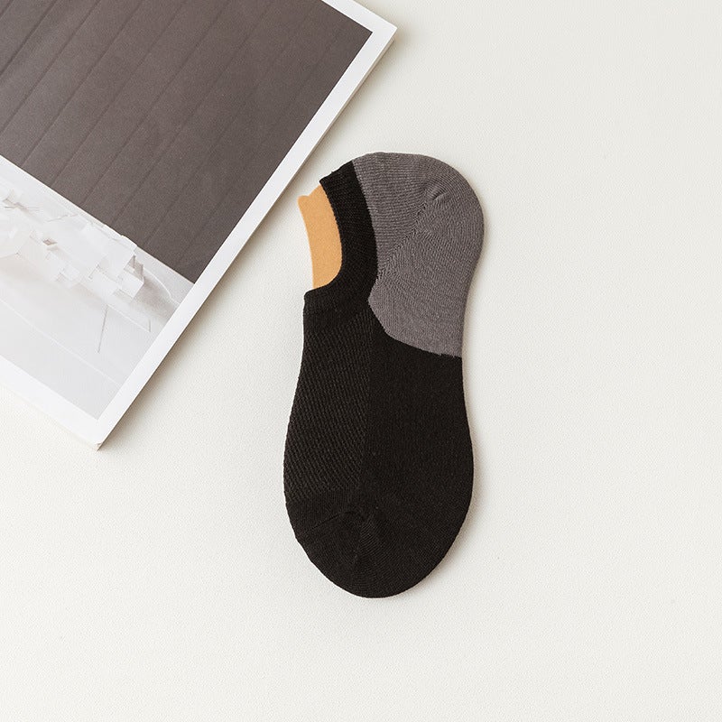 Summer Thin Mesh Cotton Mens Socks Breathable No-slip Ankle Black