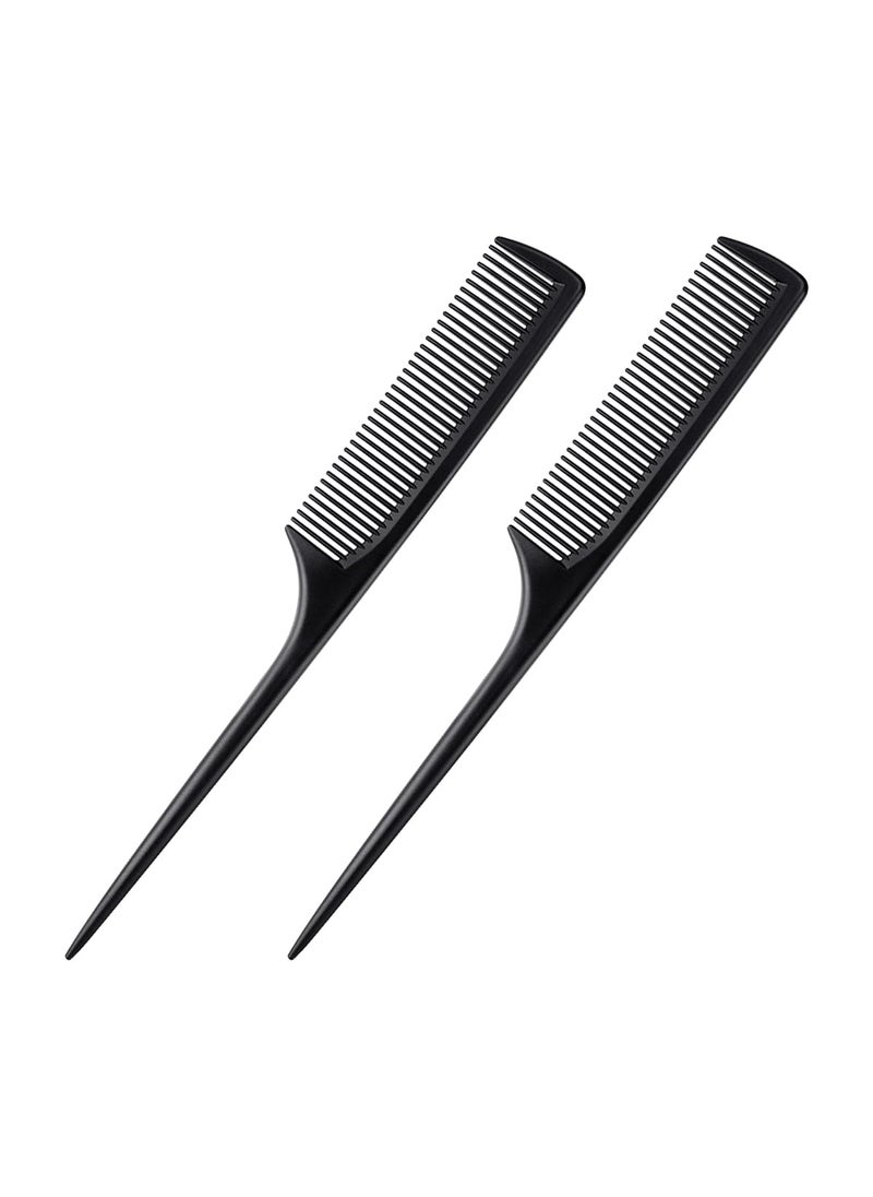 Tenalleys 2 Pack Rat Tail Comb for Root Teasing Black Fine Tooth Teasing Comb for Sectioning Parting Styling Hair 
