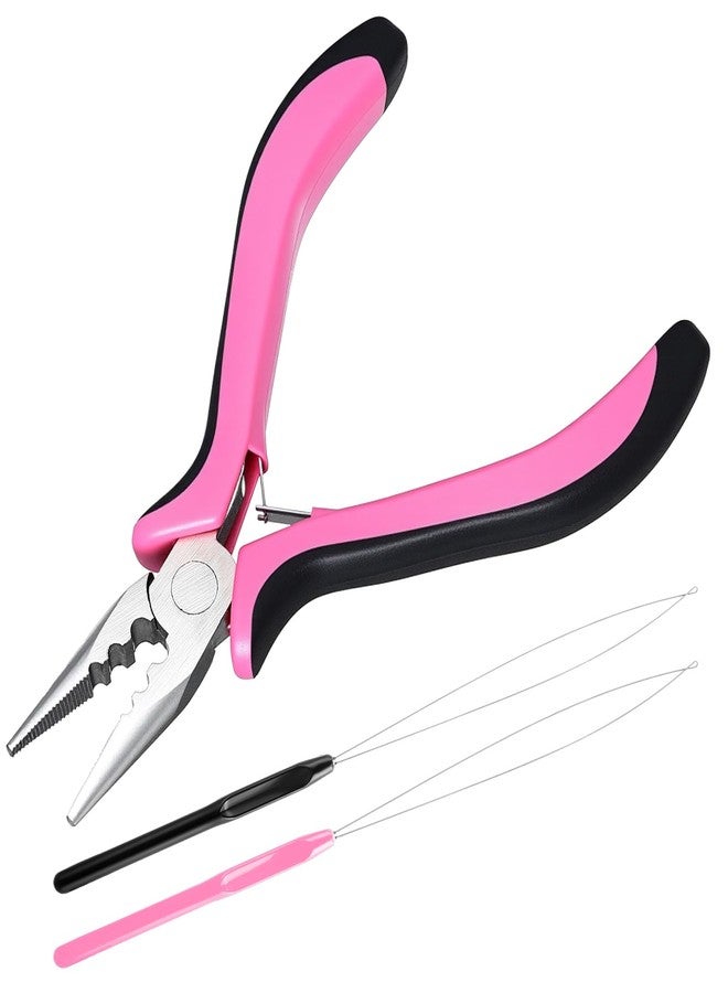 Thrymme Hair Extension Pliers, 3-Hole Extension Pliers Reach Tool Set for Application Removal Tools Plier Loop Needle Pulling Hook Tool (Pink) - Image 1