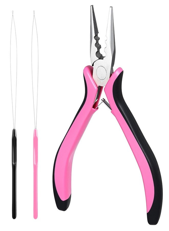 Thrymme Hair Extension Pliers, 3-Hole Extension Pliers Reach Tool Set for Application Removal Tools Plier Loop Needle Pulling Hook Tool (Pink) - Image 2