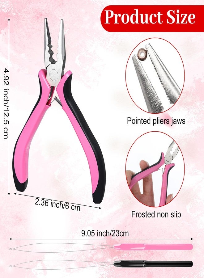 Thrymme Hair Extension Pliers, 3-Hole Extension Pliers Reach Tool Set for Application Removal Tools Plier Loop Needle Pulling Hook Tool (Pink) - Image 3