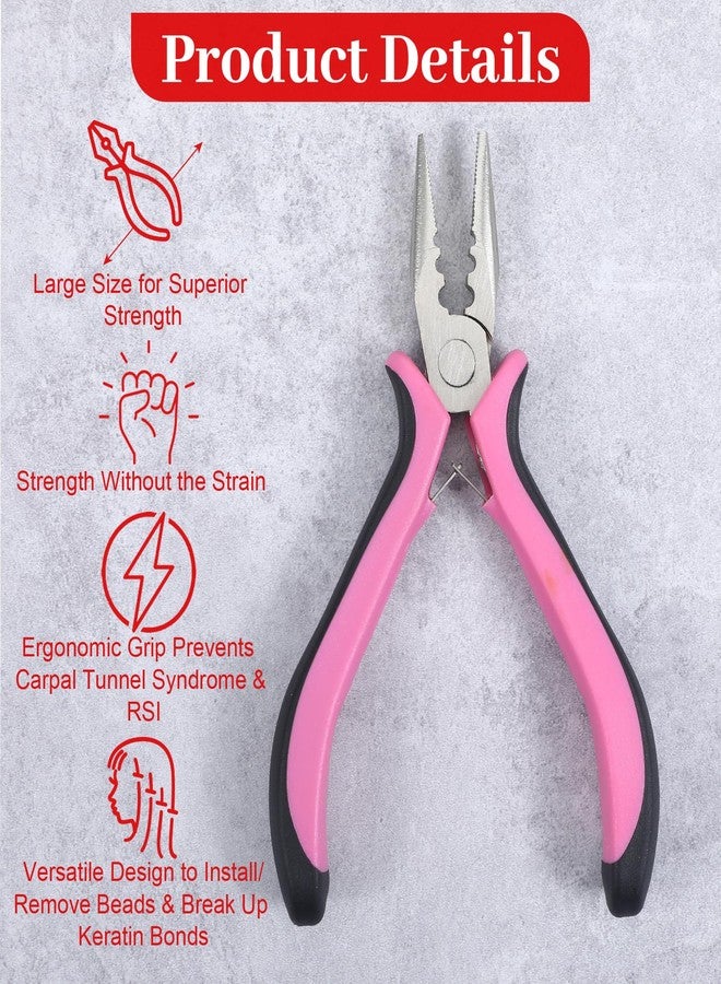 Thrymme Hair Extension Pliers, 3-Hole Extension Pliers Reach Tool Set for Application Removal Tools Plier Loop Needle Pulling Hook Tool (Pink) - Image 5