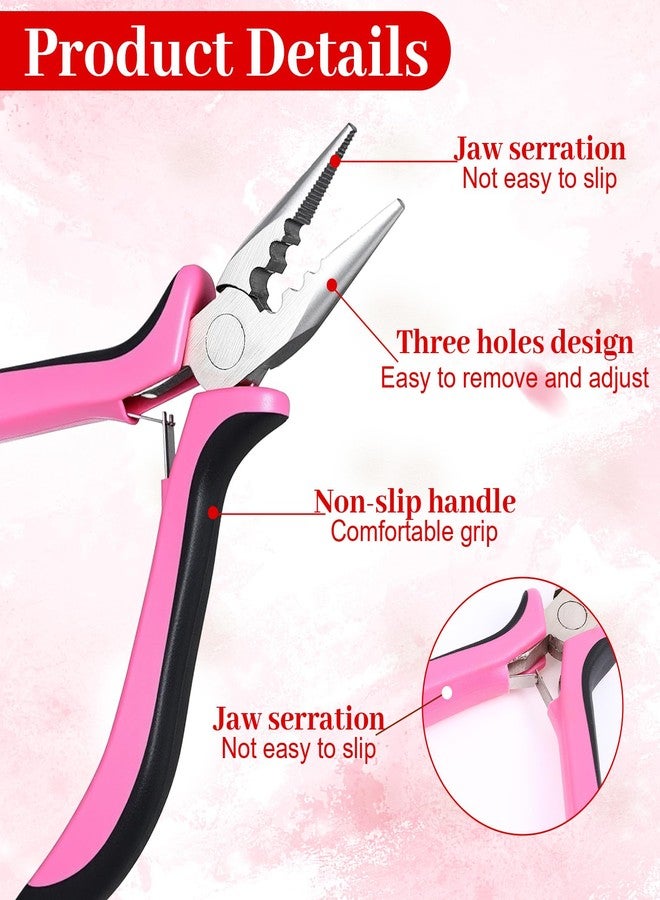 Thrymme Hair Extension Pliers, 3-Hole Extension Pliers Reach Tool Set for Application Removal Tools Plier Loop Needle Pulling Hook Tool (Pink) - Image 4