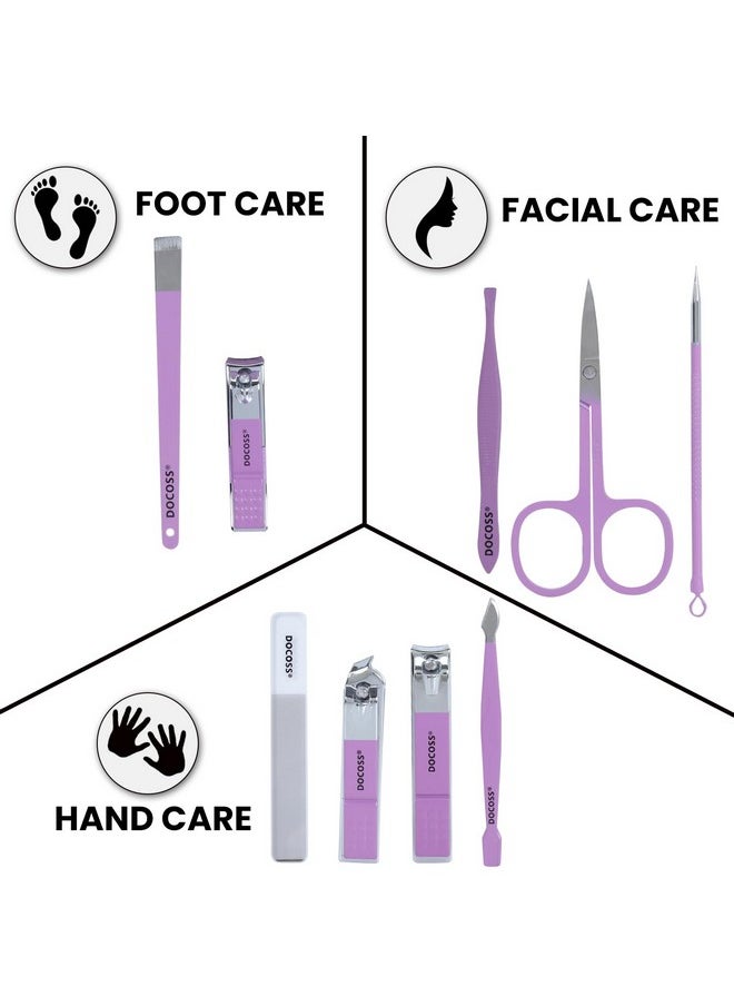 DOCOSS - Manicure Kit For Women,Nail Cutter Kit For Women/Girls With Leather Pouch For Manicure Pedicure Kit With Acne Needle,Nail Cllippers And Tools (Purple Lilac) - Image 1