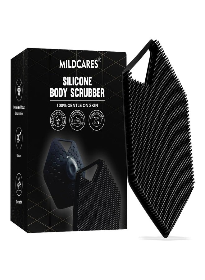 MildCares Silicone Body Scrubber for Men & Women | Deep Cleansing & Gentle Exfoliation | Soft Silicone Bristles for Smooth Skin | Boosts Lather, Removes Dirt & Dead Cells | Ergonomic No-Slip Handle for Comfortable Grip | Durable & Hygienic Bath Brush (Black) - Image 1