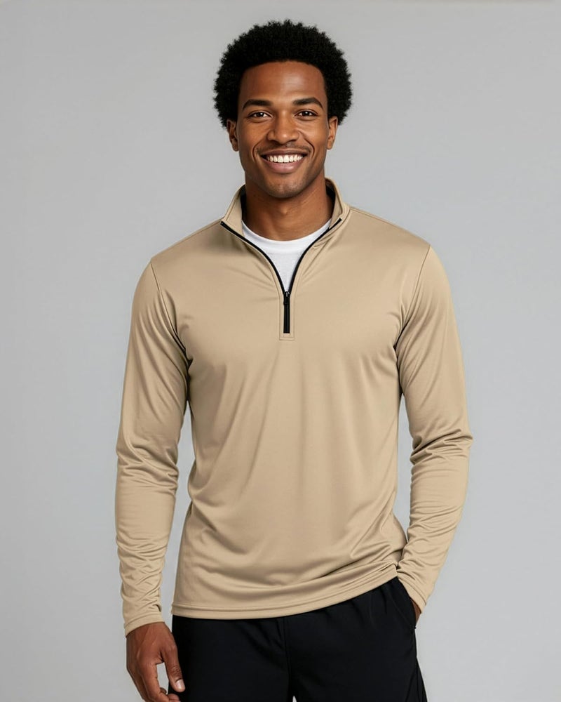 REALESSENTIALS Real Essentials 3 Pack: Men's Active Dry-Fit Quarter Zip Long Sleeve Outdoor Athletic Performance Pullover - Image 2