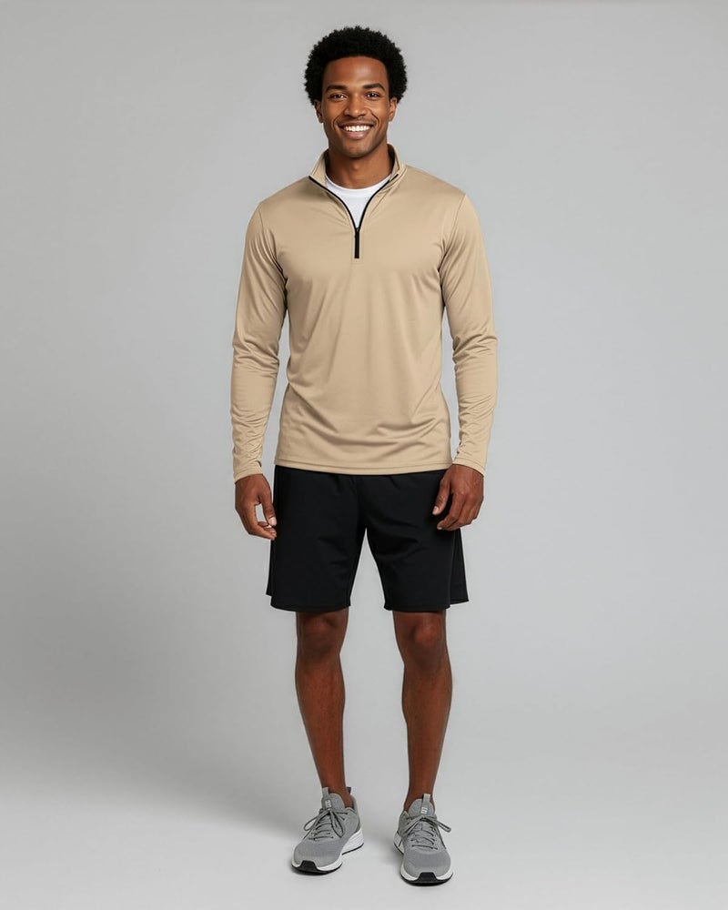 REALESSENTIALS Real Essentials 3 Pack: Men's Active Dry-Fit Quarter Zip Long Sleeve Outdoor Athletic Performance Pullover - Image 4
