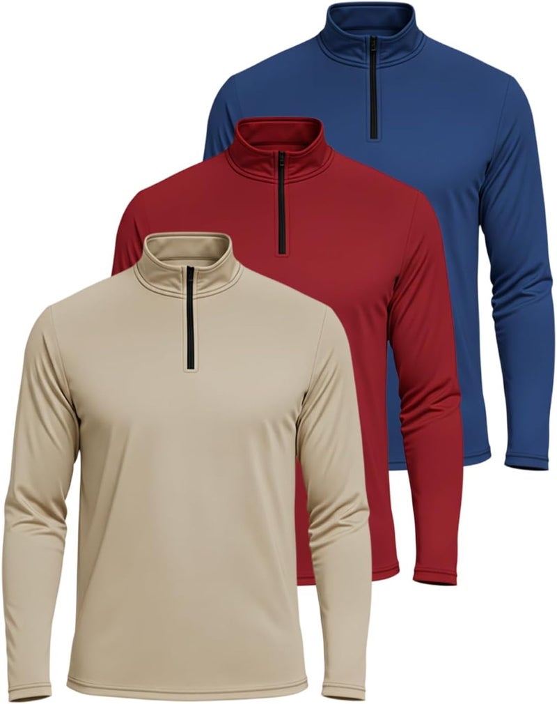 REALESSENTIALS Real Essentials 3 Pack: Men's Active Dry-Fit Quarter Zip Long Sleeve Outdoor Athletic Performance Pullover - Image 1