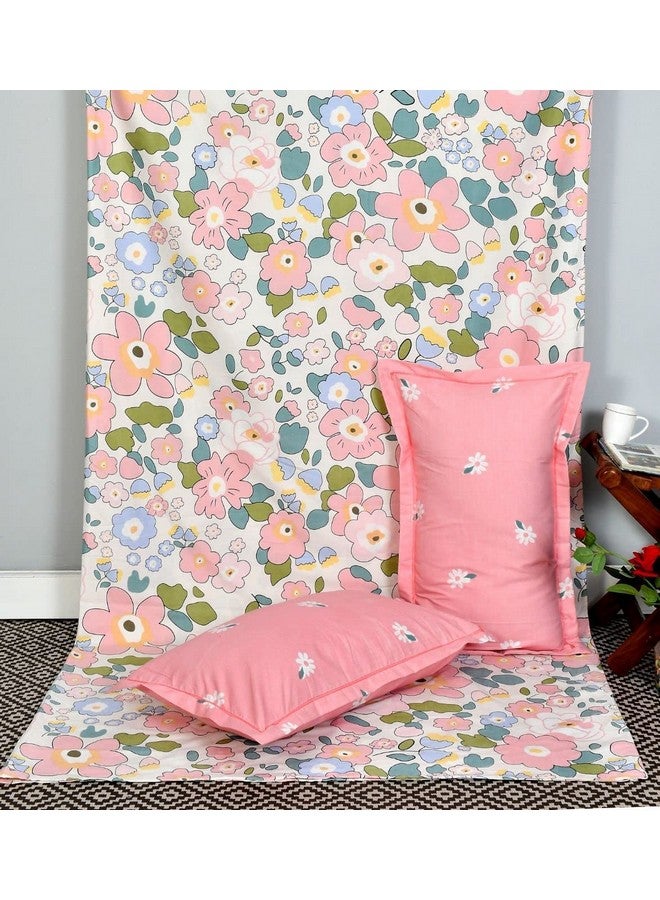 LOOMLYFE Microfiber Soft Cotton Bedsheet for Double Bed, Size 90x100 inches with 2 Large Size Pillow Covers Without Joint - PinkFlowers - Image 3