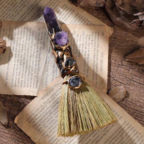 RENEMEGO Crystal Witch Altar Broom Handmade Magic Witch Broomstick with Amethyst Natural Healing Crystals Stones Hexagonal Points Reiki Energy Balancing Chakra Meditation Therapy Gift 8 Inches - Image 5