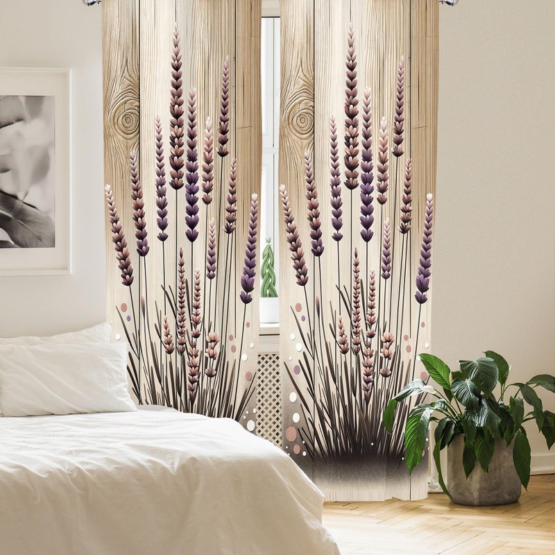 Ambesonne Cottagecore Curtains  Rustic Style Botanical Bloom Lavender Branches Dots Floral Joy  Window Treatments 2 Panel Set for Living Room Bedroom  Pair of - 28"" x 84""  Pastel Brown and Mauve - Image 4
