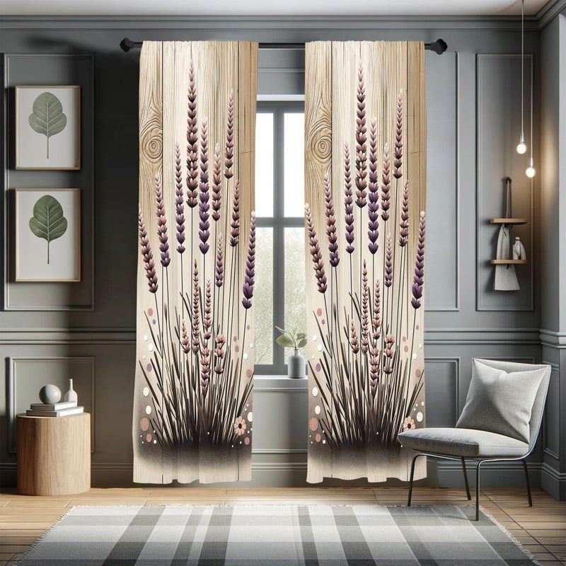 Ambesonne Cottagecore Curtains  Rustic Style Botanical Bloom Lavender Branches Dots Floral Joy  Window Treatments 2 Panel Set for Living Room Bedroom  Pair of - 28"" x 84""  Pastel Brown and Mauve - Image 1