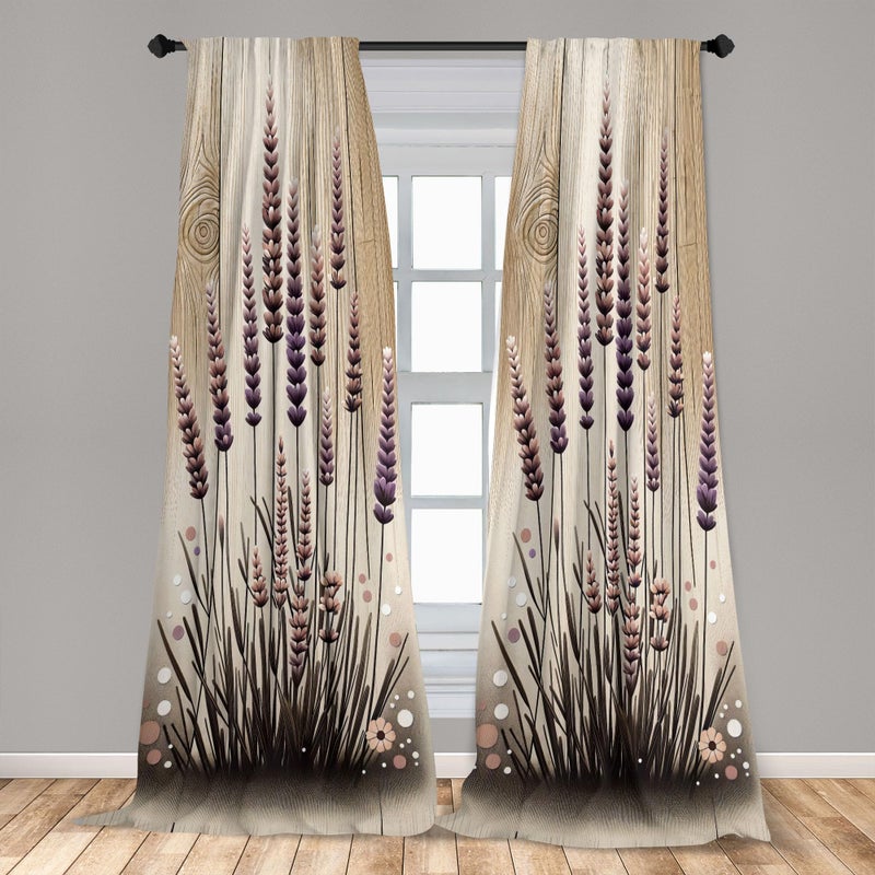 Ambesonne Cottagecore Curtains  Rustic Style Botanical Bloom Lavender Branches Dots Floral Joy  Window Treatments 2 Panel Set for Living Room Bedroom  Pair of - 28"" x 84""  Pastel Brown and Mauve - Image 3