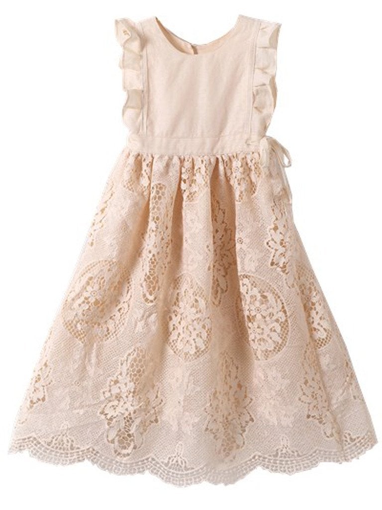 Bow Dream Flower Girl's Dress Vintage Lace Peach 8 - Image 1