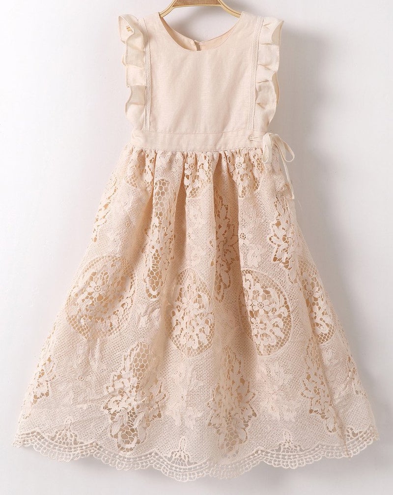 Bow Dream Flower Girl's Dress Vintage Lace Peach 8 - Image 2