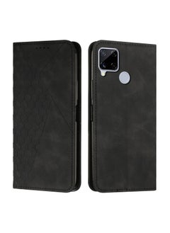 HuHa Case Cover For Realme C12/C25/7i Global/Narzo 20A/Narzo 30A Diamond Splicing Skin Feel Magnetic Leather Phone Case Black 