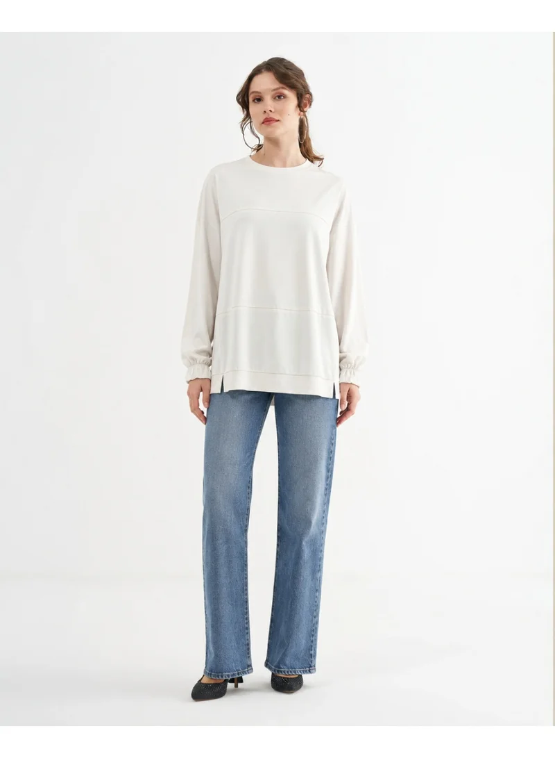 MissWhence Relaxed Long Sleeve Top for Women - Ecru