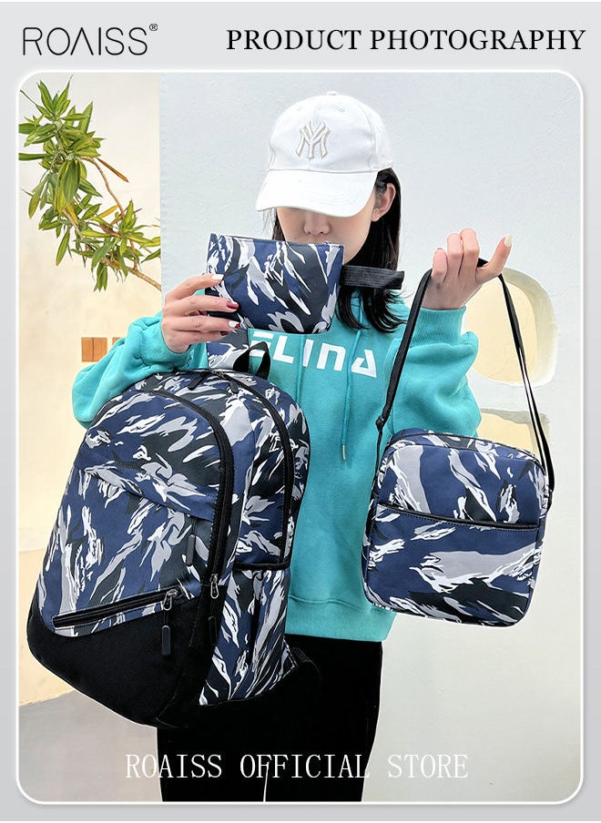 roaiss - 3-Piece New Trendy Backpack High School Student Schoolbag Casual Camouflage Travel Backpack Large Capacity Computer Bag - Image 1