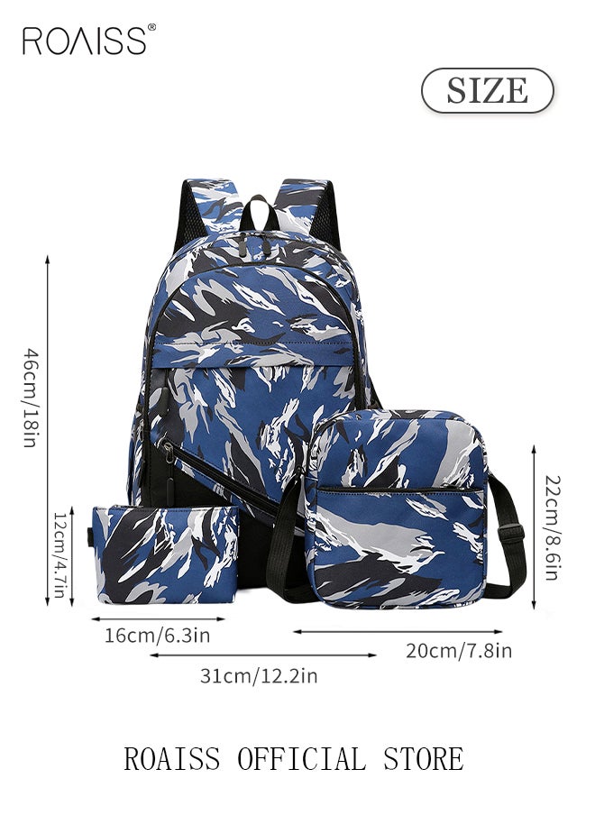 roaiss - 3-Piece New Trendy Backpack High School Student Schoolbag Casual Camouflage Travel Backpack Large Capacity Computer Bag - Image 1
