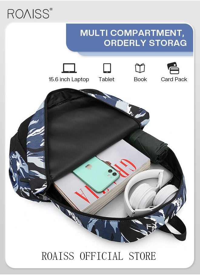 roaiss - 3-Piece New Trendy Backpack High School Student Schoolbag Casual Camouflage Travel Backpack Large Capacity Computer Bag - Image 1