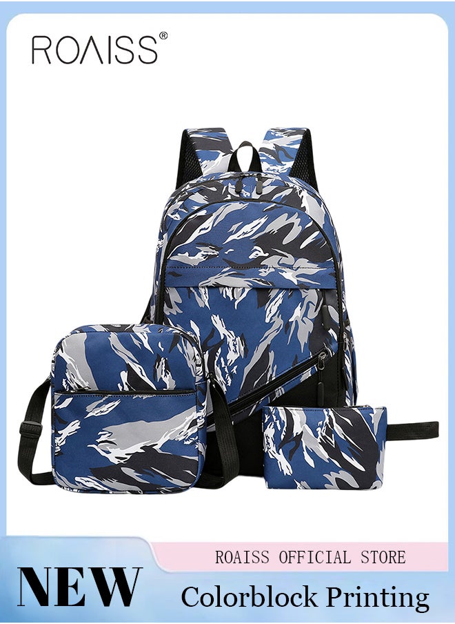 roaiss - 3-Piece New Trendy Backpack High School Student Schoolbag Casual Camouflage Travel Backpack Large Capacity Computer Bag - Image 1