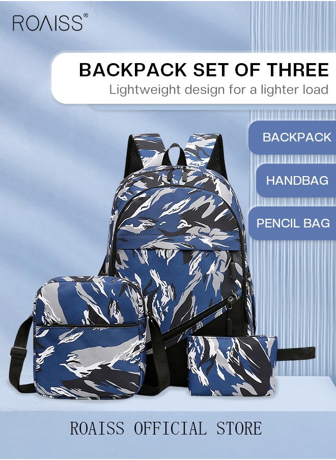 roaiss - 3-Piece New Trendy Backpack High School Student Schoolbag Casual Camouflage Travel Backpack Large Capacity Computer Bag - Image 1