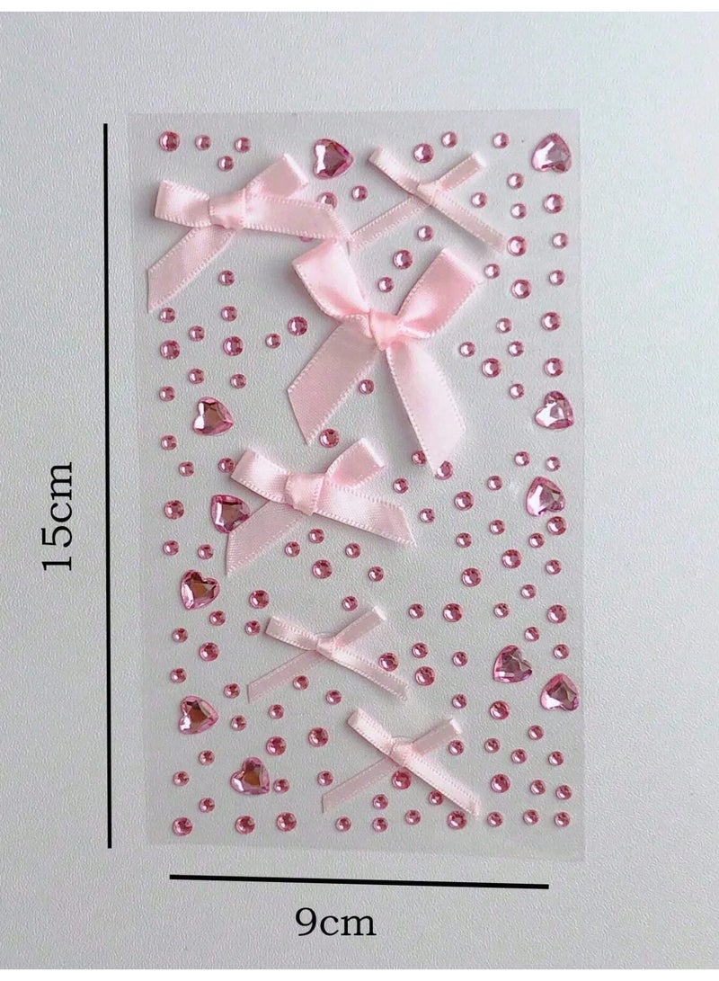 كريستالات وجه ملصقات و اكسسوار وجه من الكريستال باللون الوردي تحتوي على اشكال متعدده منها  كريستالات قلب ، كريستالات دائرية و فيونكات من الساتان   لتزيين الوجه و المكياج - Image 4