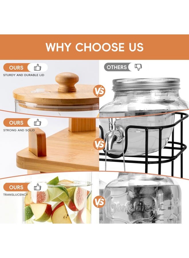 NBNSTHV 1.5 Gallon 2 Pack Glass Drink dispenser,Beverage Dispenser for parties With Wood Stand,Large Water Dispensers with spigot,lemonade dispenser with stand,juice containers & water pitcher with lid - Image 5